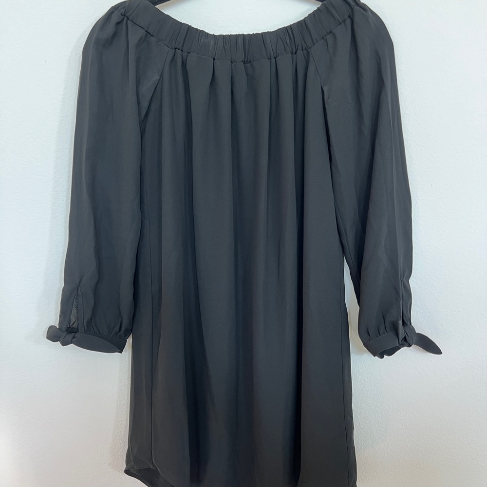 Classic Off-Shoulder Black Dress with Tie Sleeves